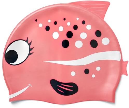 EANAGO Cuffia da nuoto in silicone per ragazze alla moda per bambini per nuotare e allenarsi, adatta per circa 4-12 anni – Cuffia da bagno per bambini (Pescare1)