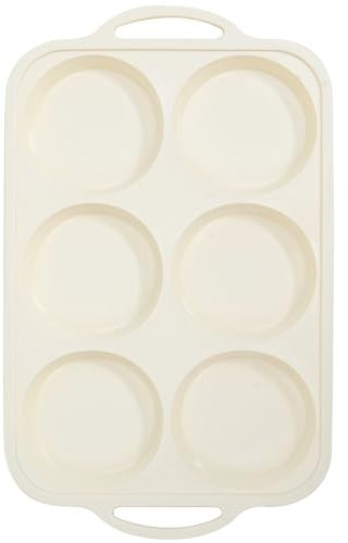 Toeusog 4 Inch Muffin Top Pan Non Stick with Metal Frame, Silicone Egg Molds for Breakfast Sandwiches, Large Round Whoopie Pie Baking Pan with Handle for English Muffin, Egg Bite and Oven, Beige