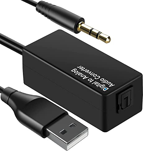 Quystetes Convertisseur Audio NuméRique-Analogique 192 KHz, Adaptateur de Câble Audio NuméRique Optique Toslink vers Analogique Jack 3,5 Mm