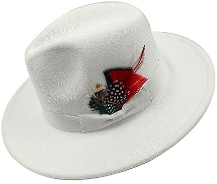 OLSKFUH Woll-Jazz-Caps Mit Federn Für Männer Und Frauen, Fedora-Hut Für Den Winter, Herbst, Kirche, Panamahut, Fascinator-Hut Mit Breiter Krempe,06-56-58cm