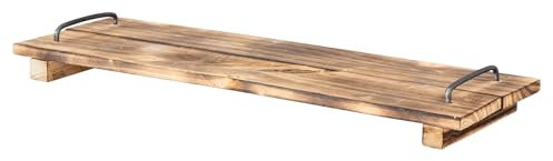 Bandeja de madera L60 cm de largo, color marrón natural, flameada, bandeja para servir, decoración de cocina, estilo vintage, estilo rústico, asas