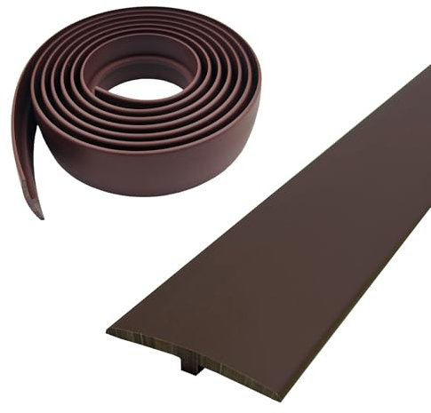 Perfil de transición, riel de transición T autoadhesivo de 5×300cm para umbrales de puerta, cubierta de hendidura plana de PVC para umbrales de puerta y suelos de conexión de laminado (Marrón, 5cm×3m)