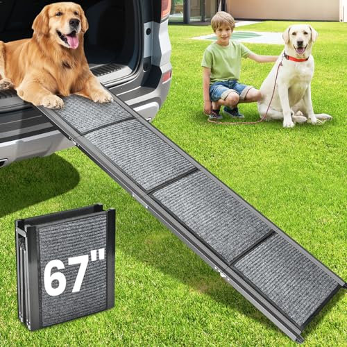 Hunderampe für Auto, 170 x 43 cm, extra lange, faltbare Hunderampe mit rutschfester Teppichoberfläche, tragbare Hunderampe für LKW, Outdoor-Haustierrampe für große Hunde bis zu 113 kg