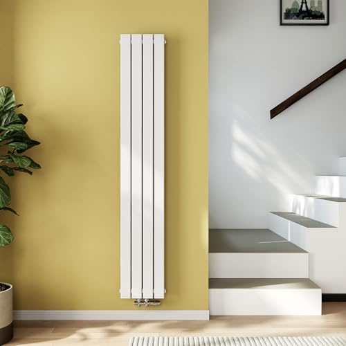 EMKE Design Heizkörper Schmal Hoch 180x30 cm Vertikal Flachheizkörper mit Mittelanschluss, Doppellagig Paneelheizkörper Wandheizkörper für Bad, Schlafzimmer & Wohnzimmer, Weiß 1082W