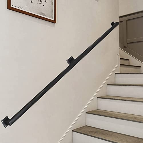 Treppenhandlauf Eckig Schwarz Treppenhandlauf Wandmontage-Handlauf für Innen und Außen Metall Haltestange mit Stützstange für Sicherheit 420 cm