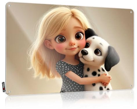 Dorm Door Sign Girl Hugging Her Spotted Dog Tin Sign Tin Wall Decor Metal Sign Funny(30X40CM)