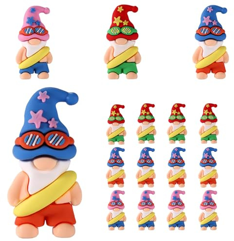 Lyreh 12pcs Figurine Nain Miniature Plage, Colorées PVC Été Petits GNOME Mini Nain pour Intérieur et Extérieur Patio Cour Étagère Table Décoration (Bleu, Rose et Rouge, 4 de Chaque)