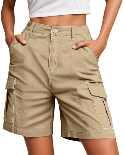 lozssnigzi Cargo Shorts Damen, Schnelltrocken Wandershorts Cargo Shorts Outdoor Bequeme Atmungsaktiv Arbeitsshorts Sommer Knielang Arbeitshose Mit Mehrfach-Taschen Kurze Hose