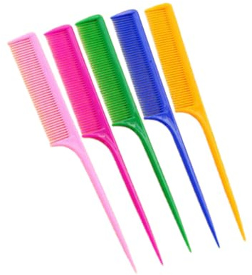 DECORNIJIA 5pièces Lot De Peignes Pour Coiffure Peigne à Queue Avec Manche Long Pour Salon Et Usage Domestique Couleurs Mélangées
