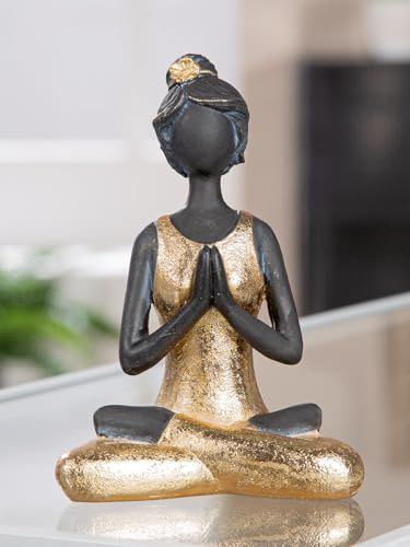 MF Deko-Figur Yoga, Gold-Schwarz, 15,5 cm, Meditation Statue, Polyresin