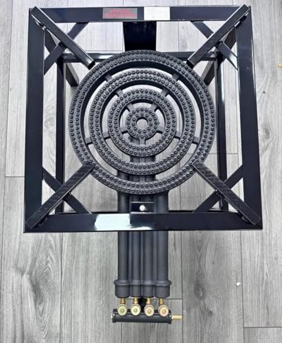 4 RING BURNER OUTDOOR Black 20.8kw Triple Key Heavy Duty Outdoor Catering Commercial LPG Cooker | Cast Iron Steel LPG Boiling Ring Burner Catering Outdoor Picnic Party Wedding Camping Gas Cooker