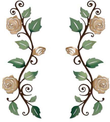 DUOOLN 2 Stück Metall Rose Baum Blatt Wanddekoration, lange Eisen-Schnörkel-Ranke Wandkunst, rustikales Hängeschild, Blumen Skulptur für über der Tür Wohnzimmer Büro Innen Außen dekoration -Roségold