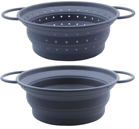 Lot de 2 Passoires Pliables en Silicone, Passoire à Pâtes Pliable, Passoire Retractable, Panier Filtre avec Poignées pour Cuisine Domestique Pâtes Fruits Légumes, Portable Panier de Fruits