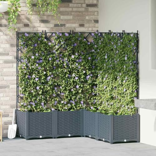 Frdhee Parterre de jardin, parterre de fleurs, planteur de jardin, planteur de jardin, avec grille, 5 pièces, gris clair, 120 x 120 x 143 cm, PP pour jardin d'hiver, balcon, terrasse, centre de jardin