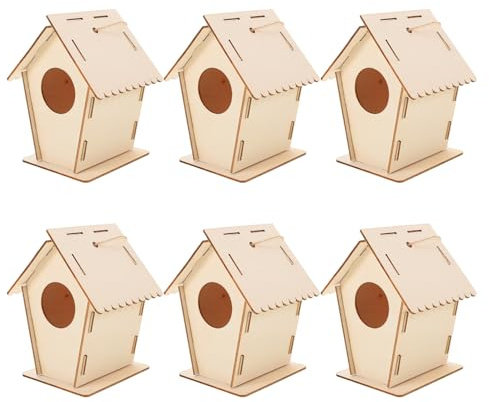 Toddmomy 6piezas Kit de Casas para Pájaros de Madera para Construir Pajarera Pintable con Cordel para Colgar sin Terminar para Manualidades de Carpintería Fácil Montaje para Jardín