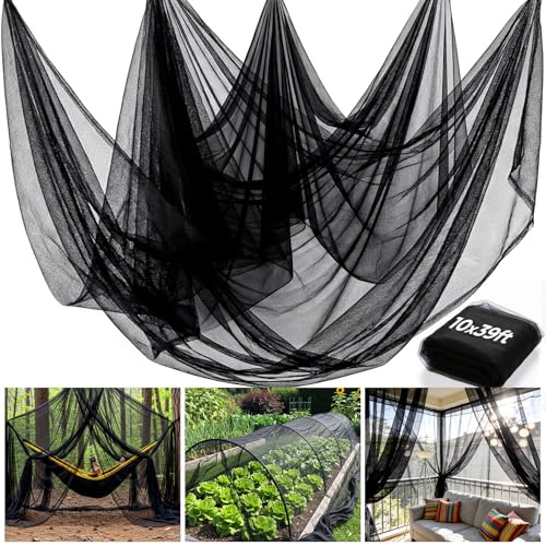Mosquito Netting Garden 39x10Ft, Garden Mesh Netting, Fly Insect Bird Net Barrier for Plant Protection Net for Patio Outdoor Use (Black, 39x10FT)