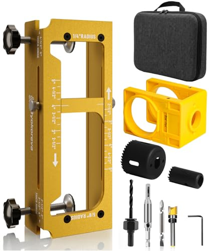 Door Hinge Jig & Door Lock Installation Kit, Aluminum Alloy Adjustable Mortise Template for Router, Fits 2.5–5 Hinges with 1/4 or 5/8 Radius and Square Corners, for 1-3/8 and 1-3/4 Thick Doors