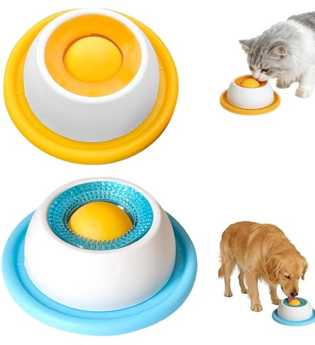 ZyxIon Schleckball Hund, 2Pcs Dog Licking Bowl, Leckspielzeug Hunds für Hunde und Katzen, Schleckball Hund Leckt Futternapf mit Integrierter Drehkugel (Blau + Gelb)