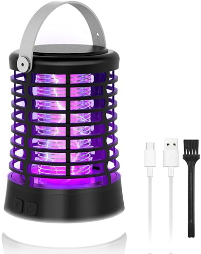 Regevo Insektenvernichter Elektrisch UV Mückenlampe Camping, 2000V Hochspannung, IP66 Wasserdicht, 2200mAh Akku, 3-in-1 Anti Mücken Lampe mit USB-C Wiederaufladbar für Outdoor & Innen