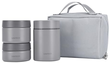 SANTECO Vakuumisolierter Suppen-Lunch-Set 1050ml - Isolierte Brotdose mit Löffel & Tragetasche - Stilvoll für Männer & Frauen - Perfekt für Picknicks, Büro & Schule (Anthrazit)