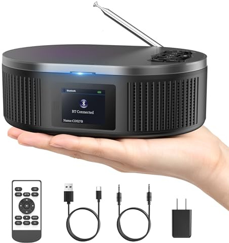 Desobry Tragbarer CD-Player mit Bluetooth LCD-Display für Zuhause Senioren