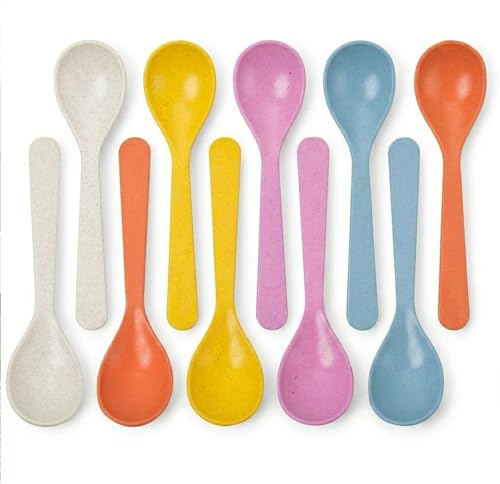 Eierlöffel aus Kunststoff 10 Stück 14 cm Wiederverwendbare Plastiklöffel | Bunt, BPA-freies PP, Spülmaschinenfest, Für Eier, Joghurt & Dessert