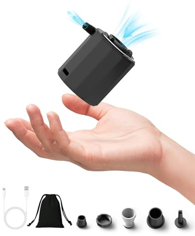 Mini elektrische luftpumpe, 5000Pa 1600mAh Akku-Luftpumpe mit 5 Luftdüsen & LED-Licht, 180 L/min Inflate & Deflate pumpe, Tragbare Multifunktions-Minipumpe für Schwimmring, Luftmatratzen, Vakuumbeutel