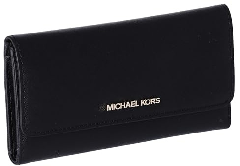 Michael Kors Jet Set Travel Large Saffiano Leather Trifold Wallet (Black)
