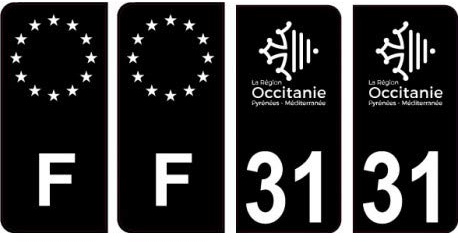 31 Haute Garonne logo noir autocollant plaque immatriculation auto sticker Lot de 4 Stickers - Angles : arrondis