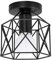 Artpad Vintage Loft Jaula de hierro negro Lámpara de techo LED 5W Luz de metal nórdico con luz blanca para cocina Dormitorio Balcón Barra de pasillo E27 Luminaria de techo geométrica