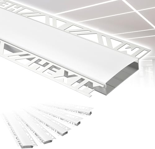 HEXIM LED Trockenbauprofil Alu Unterputzprofil LED Profil (10 Meter / 5 Profile) inkl. Abdeckung opal Trockenbauleiste Einbauprofil Schiene Decke Wand (ALED-5, Leuchtbreite 50mm)