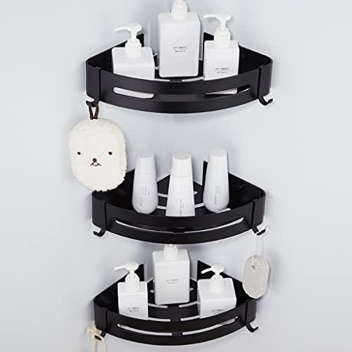 Scaffale ad angolo per mensole da bagno squisite, mensola da doccia per portasapone da bagno in alluminio nero a parete, supporto per cesto porta shampoo da bagno (Color : Style 5 tre livelli)