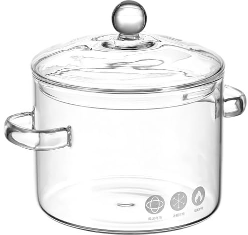 Pentola in Borosilicato Con Coperchio 1350Ml Pentola Per Cucinare Con Doppio Manico Perfetta Per Zuppe E Stufati Resistente Alle Alte Temperature