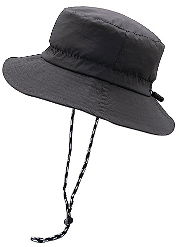 YAMEIZE Vattentät sommarhatt för kvinnor Män - Safari Hat Justerbar Vindstring UV400 Strap Strap Beach Walking Klättring, Grå, 56-58
