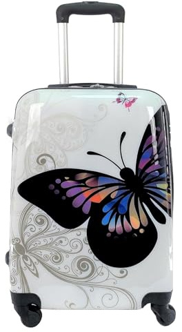 COSHANO Maleta de Cabina Equipaje de Mano Viaje avión rígida 4 Ruedas 360º Medidas 55x35x20cm Viajar Estampado Mariposa (Blanco)