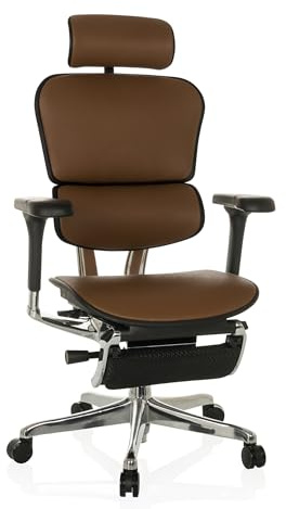 hjh OFFICE Leder Chefsessel mit Fußablage ERGOHUMAN Plus LEGPRO GEN2 Originales Design, 24h Einsatz, Bürosessel mit Vollausstattung ergonomisch, Braun