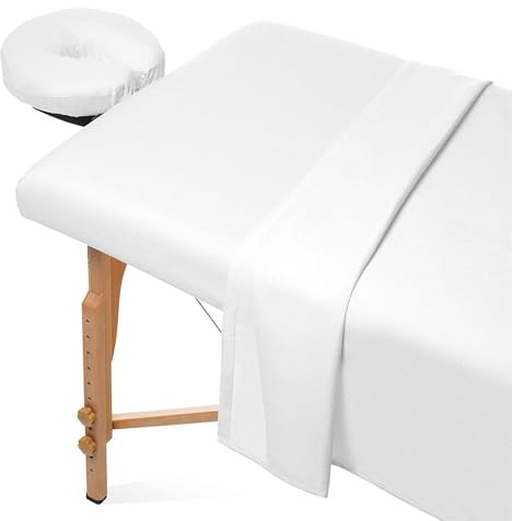 Surwin Drap Housse de Protection 3 Pièces pour Table de Massage, Housse Table Massage avec Trou Drap de Lit Massage SPA Doux Elastique Couverture de Table de Salon de Beauté (80x185cm,Blanc)