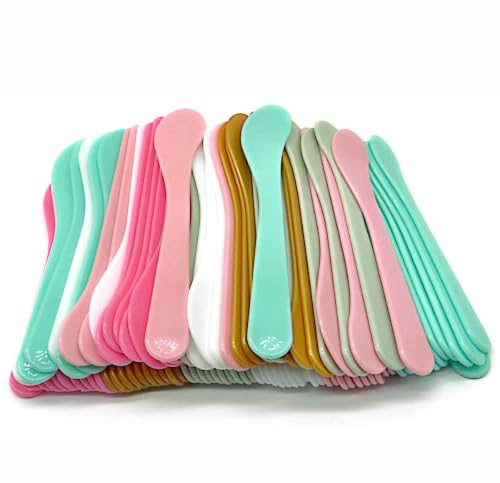 Wopanxye 100-pack kosmetisk spatel för ansiktsmask krämpinne plast frostad spetssked engångs sminkverktyg för enkel blandning, provtagning, vaxning gör-det-själv ansiktsmask hudvård, 15,5 x 4 cm,