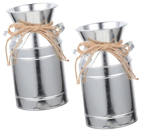 Ciieeo Iron Flower Buckets 2pcs Vintage Milk Can Style Iron Buckets with Jute Rope Handle 10x19x10.5cm Rustic Home Decor Flower Pots for Indoor Outdoor Arrangement