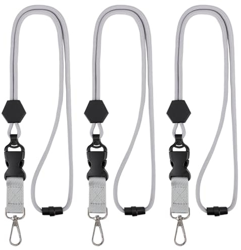 Segus Schlüsselband Sicherheitsverschluss, 3 Stück Schlüsselanhänger mit Band, Umhängeband Schlüssel mit Abnehmbarer Schnalle, Schlüsselband Stabil mit Karabiner, für Brieftasche, Handy (Grau)