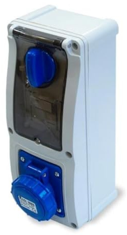 Presa interbloccata verticale con sezionatore interruttore, montaggio a parete, con fondo, con portafusibile, 220V 230V, 3 poli 2P+T, 32A, IP67 da interno esterno