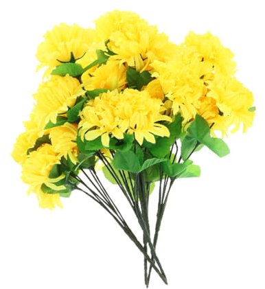 Vaguelly Ramo Falso de Crisantemos Artificiales 7 Cabezas Amarillo 4 Piezas Ramo Flor Falsa Cementerio Decoración Exterior Lápidas Ceremonia Conmemorativa