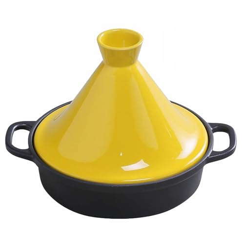HAJHI 2L Tajina Inducción Para 3-4 Personas Hierro Fundido Tajine Marroqui Tapa De Cerámica Para Llama Abierta Tajín Marroquí Asas Dobles Para Hoteles(Amarillo)