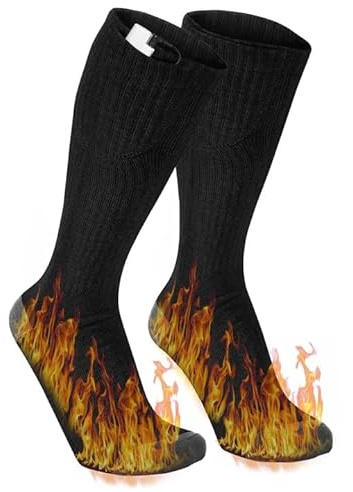 Beheizte Socken Herren Damen, Elektrische Warme Socken Schwarz 4000mah Einseitige Heizsocken, Baumwolle Beheizbare Akku, Heizsocken Winter, Für Laufen Wandern Camping Angeln (Schwarz/4000mah)