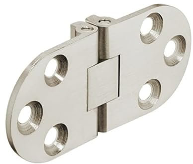 Gedotec Möbelscharnier Messing Klapptisch-Scharnier für Klapp- und Nähmaschinen-Tische | Tischscharnier vernickelt matt | 30 x 65 mm | Möbelbeschläge | 1 Stück - Scharnier zum Einlassen