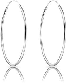 Silver Sleeper Earrings for Women - Silver Hoop Earrings for Women - Thin Hoops - Huggies - Creole - Thickness 1.2 mm - Diameter 40 mm