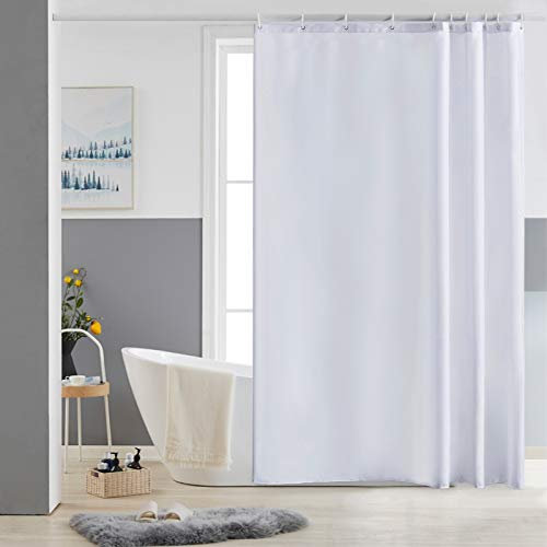 Cortina Ducha Tela Antimoho,Poliéster Cortinas de Baño Decorativas Impermeable & Lavable,Blanco Duchas de Baño Cortinas Esquina con 10 Aros Cortina Ducha-150x180cm.