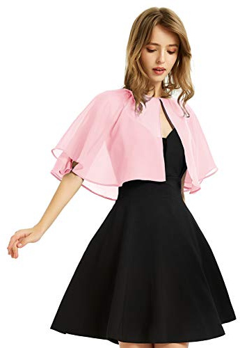 Mjuk chiffongsjal för kvinnor, wraps, axelduva för aftonklänning, bröllopskappa, Bolero Flapper-slöja, Ljusrosa, one size