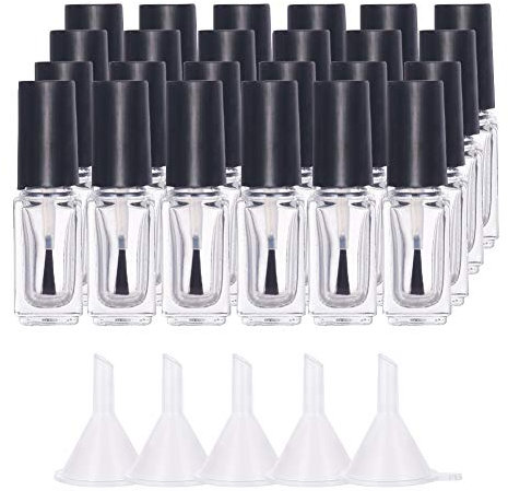 BENECREAT 24PCS 5ml leere Nagellackflaschen Transparente Glasnagellackflaschen mit Bürsten, 5PCS Trichtertrichter