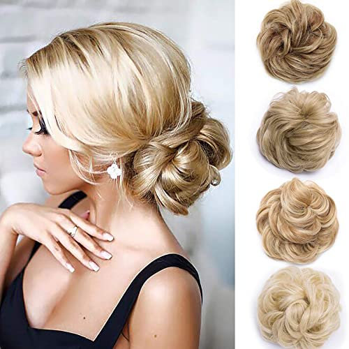Silk-co Chignon Capelli Finti Extension Elastico Posticci per Scrunchie Coda Capelli Mossi Ciambella per Chignon Hair Bun Updo–Biondo Chiarissimo